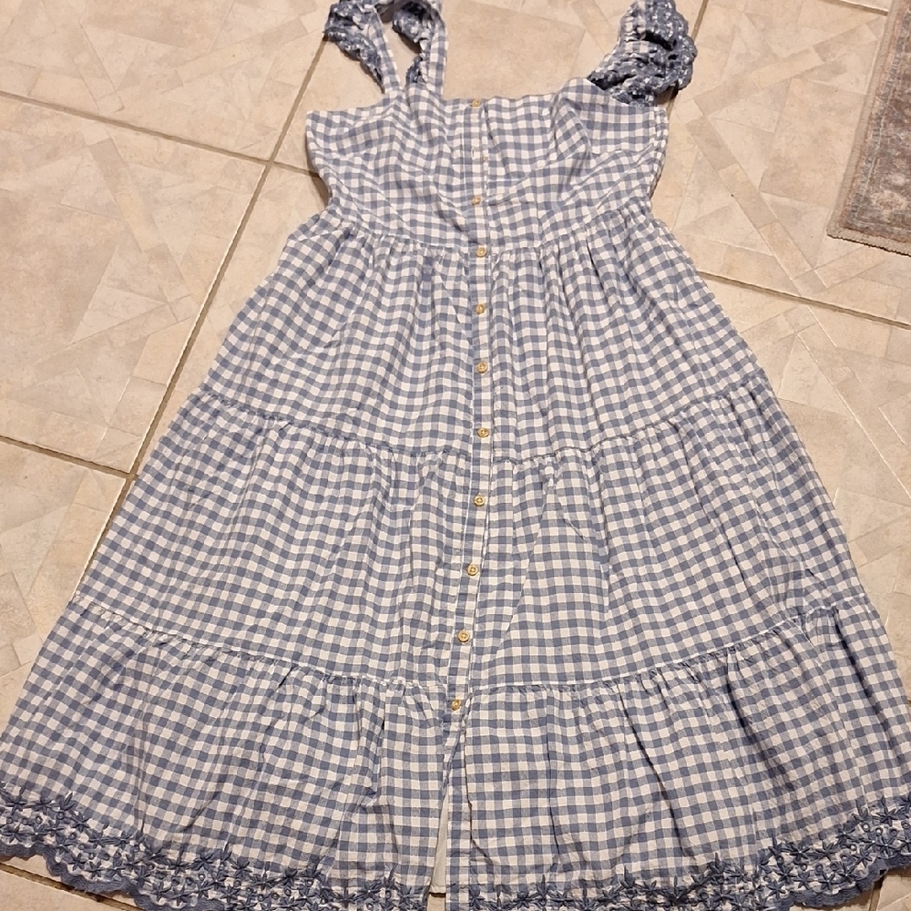 y Shabby Chic Blue Gingham Button Front Dress Size 14